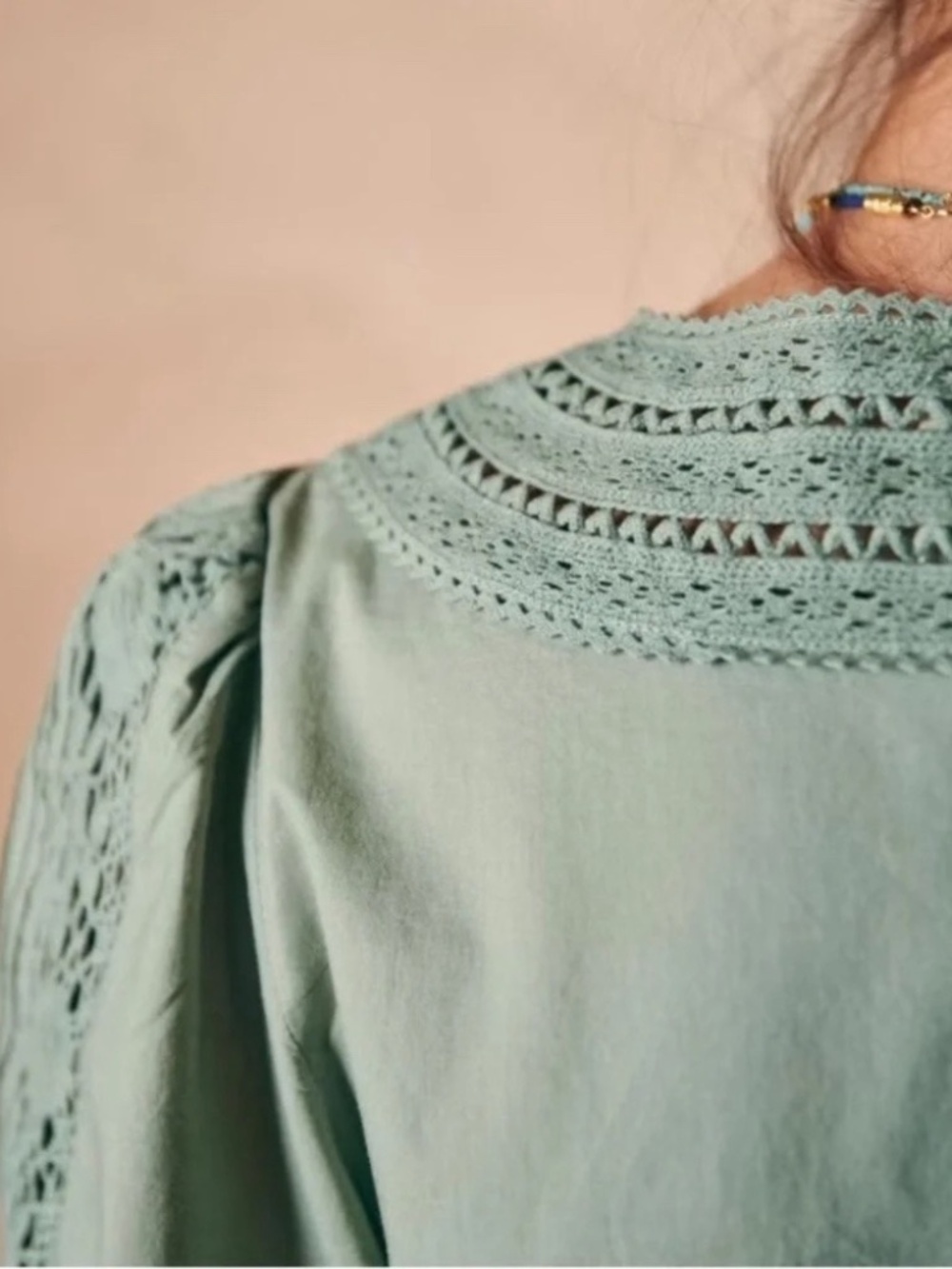 Sezane Embroidered Jane Blouse in Verdigris 34 USA 2 - Picture 4 of 10